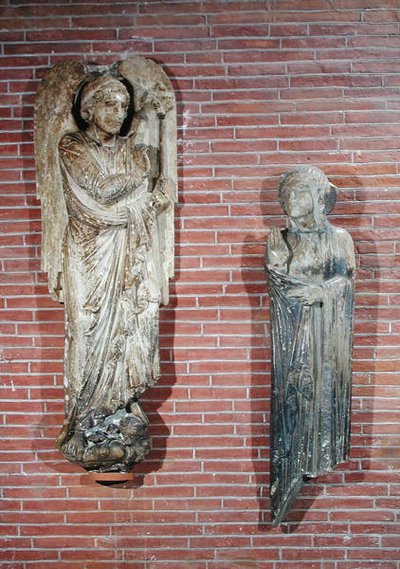 Figures of the Annunciation, from the exterior of Saint-Sernin, Toulouse, c.1200 by French School